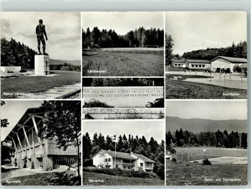 2532 Magglingen Macolin - Eidg. Turn und Sportschule Statue Lärchenplatz Bärnerhus Sporthallen Tennisplätze