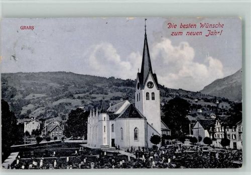 9472 Grabs - 1913 Kirche mit Friedhof Neujahrswünsche