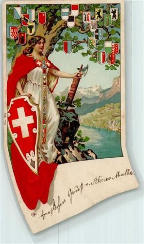 Prägedruck Wappen Lithographie AK Helvetia 1904 AK mit Stoff