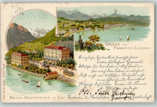 6900 Paradiso 1900 Lithographie Lugano Hotel Reichmann au Lac