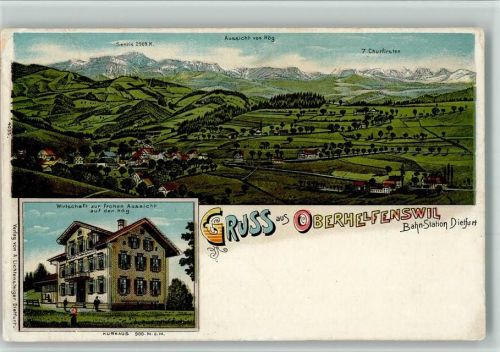 9621 Oberhelfenschwil 1909 BOAKC Gasthaus zur frohen Aussicht auf dem Hög Lithographie