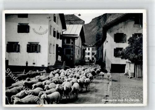7530 Zernez - Dorfpartie Brunnen Schafherde