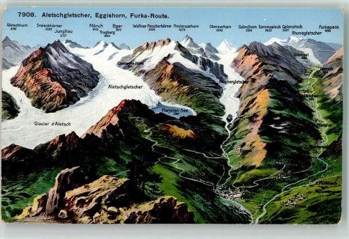 Eggen 1921 - Aletschgletscher Eggishorn Furka Route Vogelschau