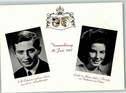 Vermählung Erbprinz Hans Adam mit Gräfin Marie Aglae Kinsky Wappen Adel Liechtenstein 1967