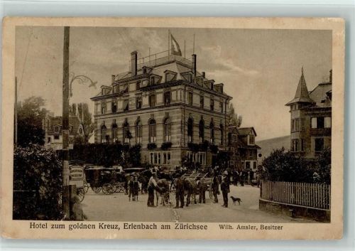 8703 Erlenbach ZH Gebrauchsspuren Hotel zum goldnen Kreuz Pferdekutsche
