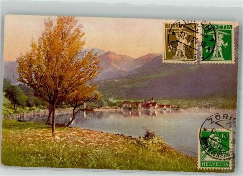 8000 Zürich 1929 Foto AK An Zugersee Briefmarke bildseitig
