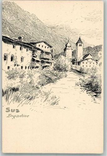 7542 Susch Lithographie / Künstlerkarte