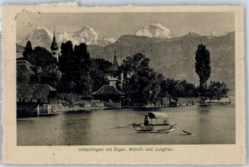 3652 Hilterfingen 1921 - Kirche Boot Eiger Mönch Jungfrau AKU2