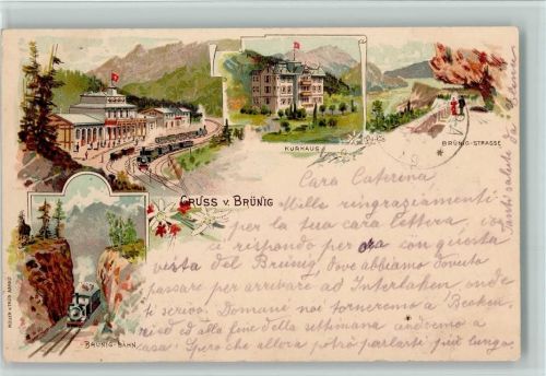 3860 Brünig 1897 Lithographie Gruss aus -- Brünig Bahn , Eisenbahn , Verlag Müller & Trüb ,gute Erhaltung AK