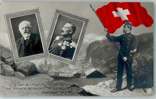 1912 - Zur Erinnerung an den Kaiserbesuch Wilhelm II. Porträt Soldat Fahne