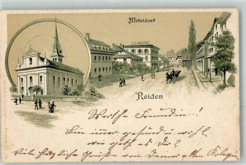 6260 Reiden 1901 Lithographie Mitteldorf Kirche Haus L. Meyer
