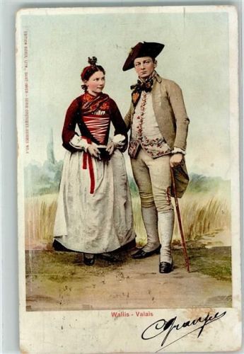 1903 Gebrauchsspuren Walliser Trachten Paar
