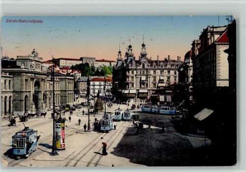 8000 Zürich 1917 - Bahnhofplatz Tram Pferdekutschen