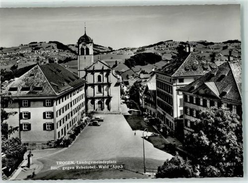 9043 Trogen - Landsgemeindeplatz Blick gegen Rehetobel-Wald