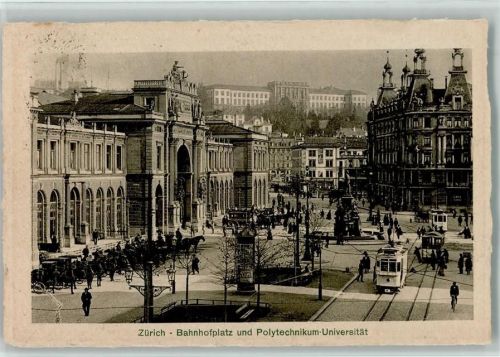 8000 Zürich 1911 - Bahnhofplatz und Polytechnikum Universität Tram Pferdekutschen