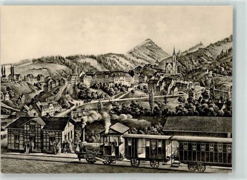 9620 Lichtensteig Künstlerkarte Eisenbahn Dampflok Lichtensteig sign. T. Grob