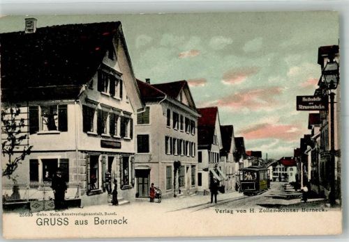 9442 Berneck Foto AK Straßenbahn Geschäft