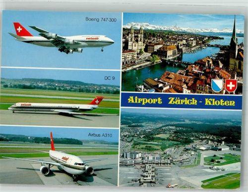 8302 Kloten Foto AK Flugzeuge Boeing 747-300 Douglas DC 9 Airbus A 310 Fliegeraufnahme des Flughafens
