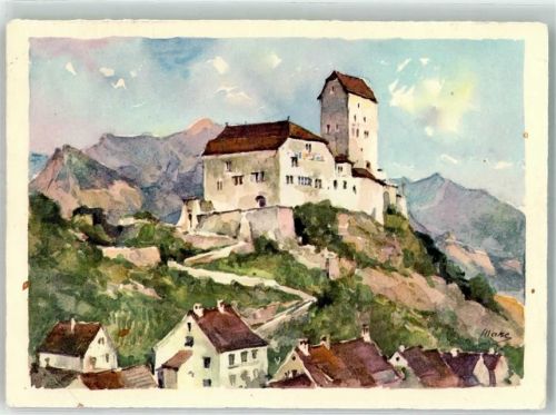 7320 Sargans Gebrauchsspuren Schloss sign. Marc Künstlerkarte