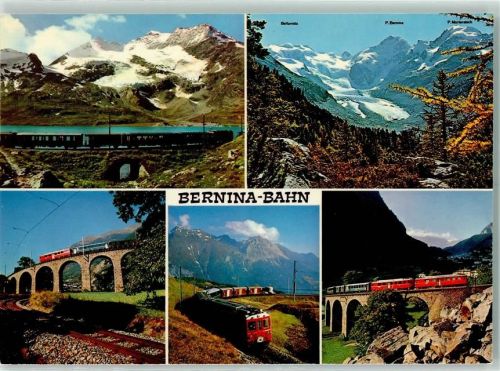 Berninabahn - Lago Bianco mit Piz Cambrena Morteratsch-Gletscher mit Piz Bernina Kehre bei Brusio Alp Grüm