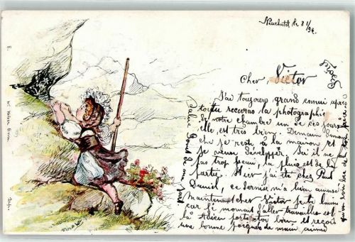 1898 Künstlerkarte Tracht sign. Zina W. Ort lt. Verlag