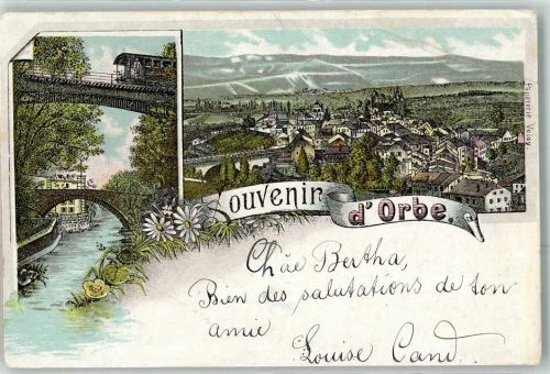 1350 Orbe Gebrauchsspuren Bahn Brücke Lithographie