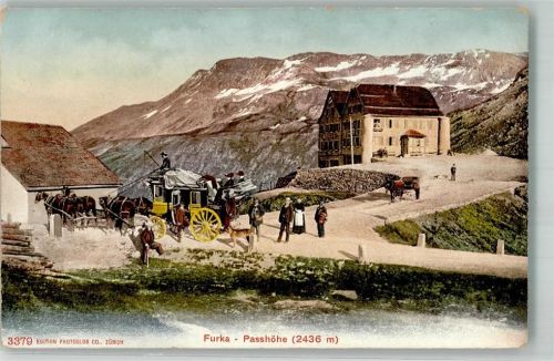 Furkapass Foto AK Postkutsche Hotel Furkapass