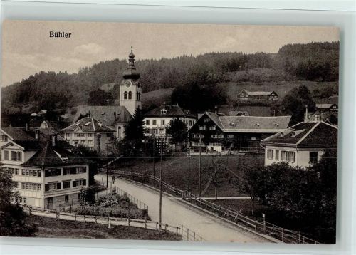 9055 Bühler - Strßenpartie mit Kirche, Verlag Guggenheim Nr. 9665 a - sehr gute Erhaltung AK