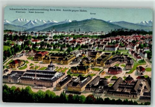 3000 Bern Berne Lithographie Landesausstellung 1914 Ansicht Süden Ausstellungsstempel