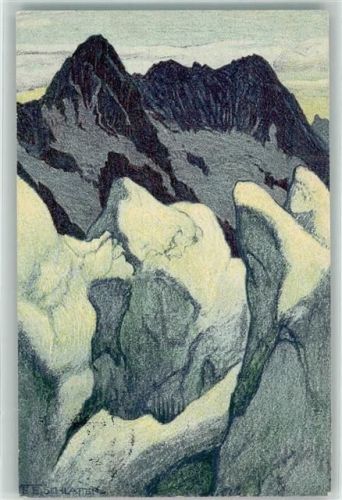 Schreckhorn 1914 Künstlerkarte Eismeer