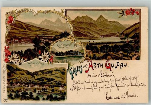 6410 Goldau 1901 Gebrauchsspuren Insel Schwangau Lithographie