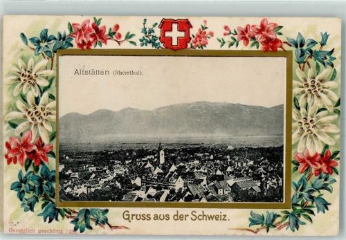 9450 Altstätten SG 1905 Prägedruck Passepartout Edelweiss Enzian Lithographie