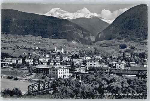3900 Brig Simplon Kulm - Fluss Brücke Berg Feld Haus Baum