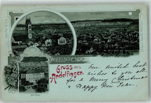 8450 Andelfingen 1900 Lithographie / Mondschein Schulhaus