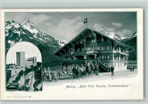 7516 Maloja 1900 - Hotel Villa Vecchia, Schweitzerhaus , Kutsche , sehr gute Erhaltung AK