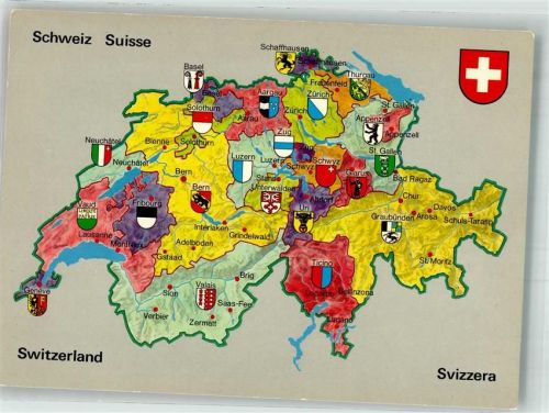 Foto AK Landkarte Schweiz Kantone