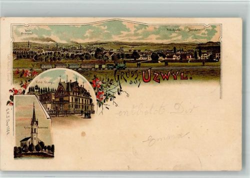 9240 Uzwil 1899 BOAKC Lithographie Hotel Kirche Niederuzwyl Hohenkasten Säntiskette Verlag Künzli Nr 1386