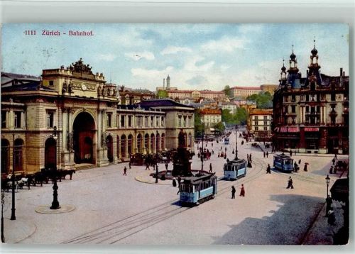 8000 Zürich 1910 - Bahnhof Tram Pferdekutschen
