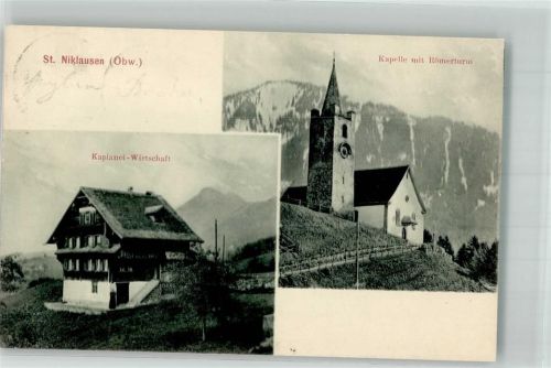 6066 St. Niklausen OW 1913 Foto AK Kirche Kapelle Römerturm GasthausKaplanei
