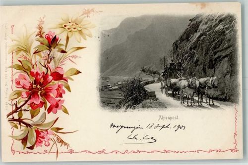 Alpenpost Fünfspänner Postkutsche Schweiz 1901