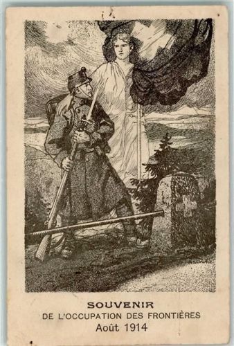 1914 Künstlerkarte sign Schwarz Occupation des Frontiers 1914 Helvetia Feldpost WK I Schützenbatl. Nr. 5 AK