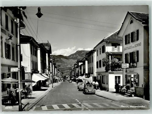 7430 Thusis Foto AK Hotel Adler Gasthaus zur Sonne Auto Hauptstraße