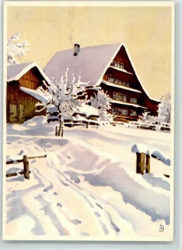 9113 Degersheim Künstlerkarte Bauernhaus Winter sign.
