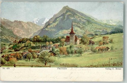 3714 Frutigen Lithographie / Künstlerkarte sign. Briner , E. Kirche