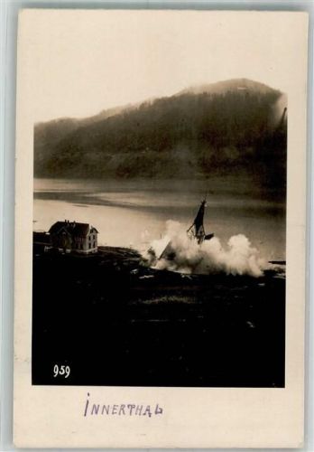 8858 Innerthal Wägital 1924 Foto AK Kirche Sprengung 9.8.24
