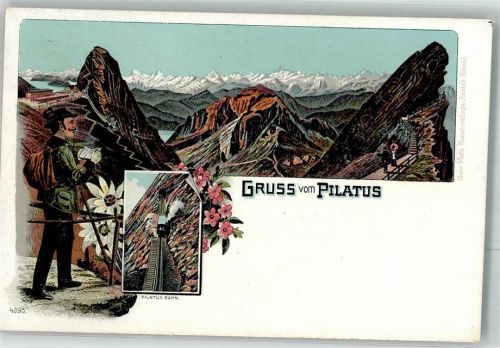 Pilatus Lithographie Bergbahn Pliatusbahn Förster Jäger Edelweiß