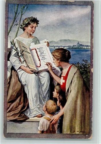 Entree de la Suisee dans la Ligue des Nations AK Helvetia 1920 Künstlerkarte