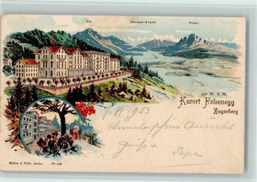 6300 Zug Zugo 1903 Lithographie Gruss aus - Kurort Felsenegg, Verlag Müller & Trüb Nr. 189