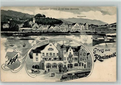 9424 Rheineck BOAKC Gasthaus Hotel Rheineckerhof Bank Eisenbahn Raddampfer Wappen