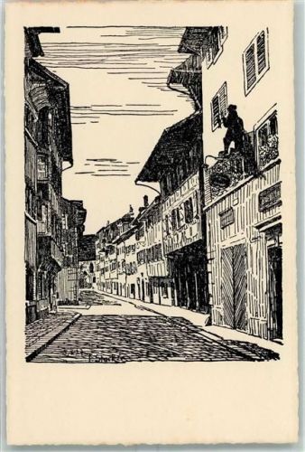 6300 Zug Zugo Künstlerkarte Altstadt Untergasse sign